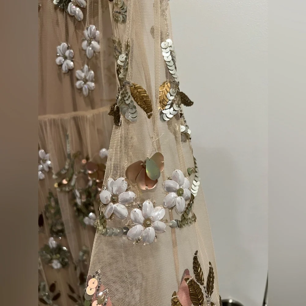 TOPSHOP Embellished Illusion Beige Tan Gown - Picture 12 of 14